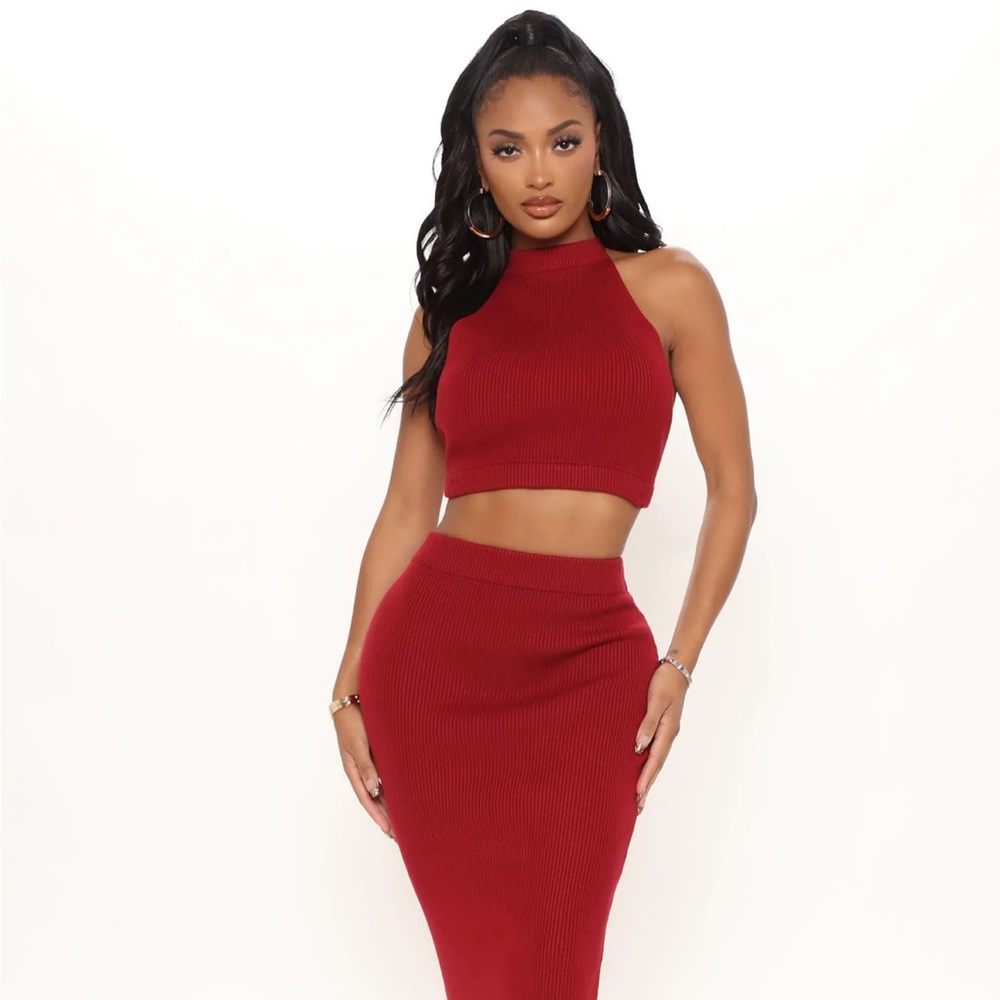 FashionNova Sabrina Sweater Skirt Set ❗️Top Only❗️Halter Top Sz.XL Red